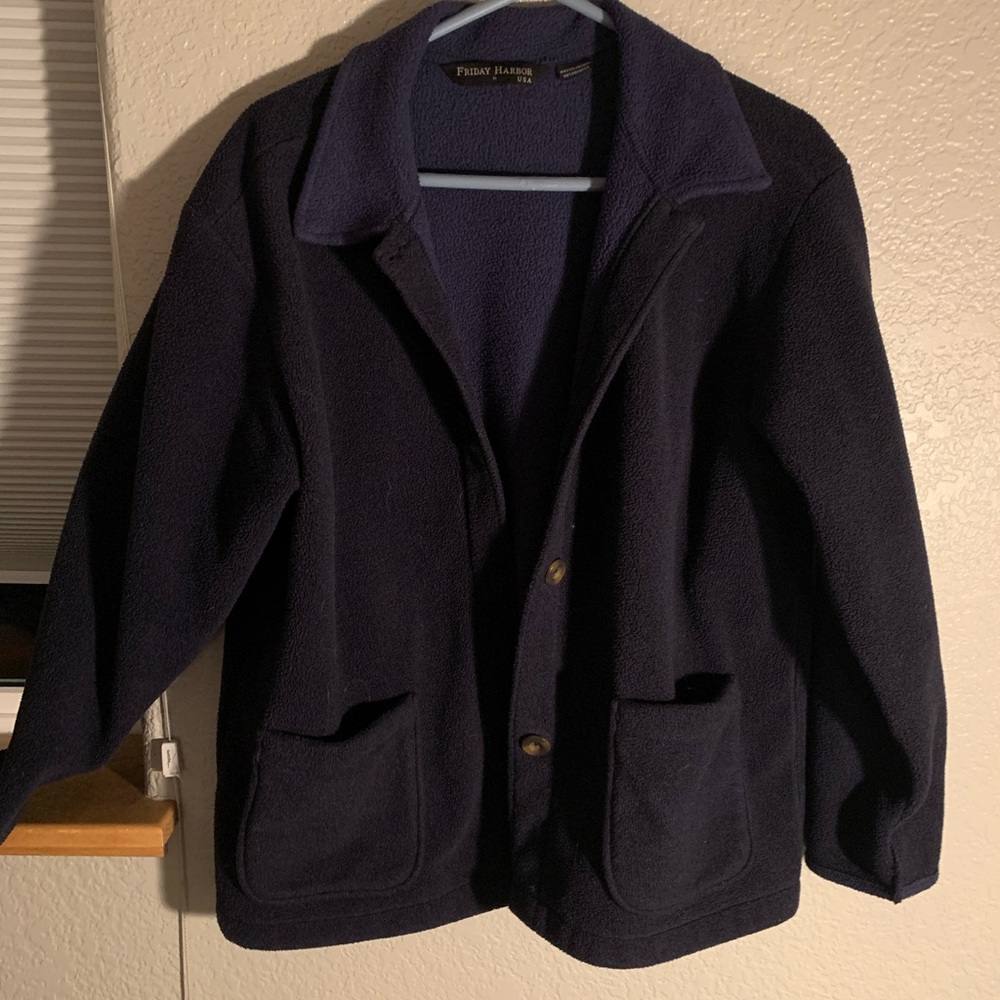 💜3/$12 Navy Blue Button Up Fuzzy Jacket
